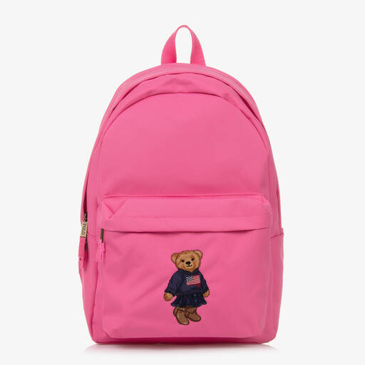 Ralph Lauren-Pink Canvas Polo Bear Backpack (44cm) | Childrensalon