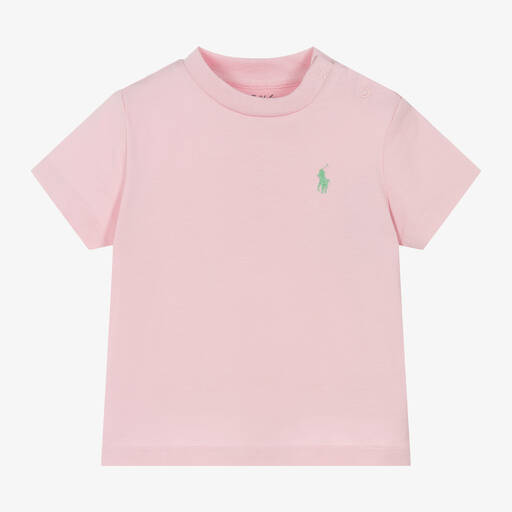 Ralph Lauren-Pink Cotton Jersey Baby T-Shirt | Childrensalon