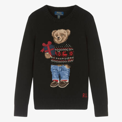 Ralph Lauren-Черный вязаный свитер с медвежонком для подростков | Childrensalon