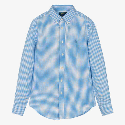 Ralph Lauren-Teen Boys Blue Check Linen Shirt | Childrensalon
