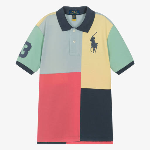 Ralph Lauren-Teen Boys Blue Colourblock Cotton Polo Shirt | Childrensalon