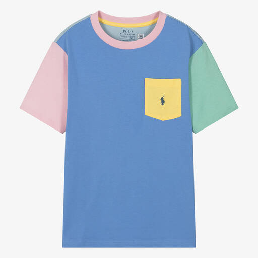 Ralph Lauren-Teen Boys Blue Colourblock Cotton T-Shirt | Childrensalon