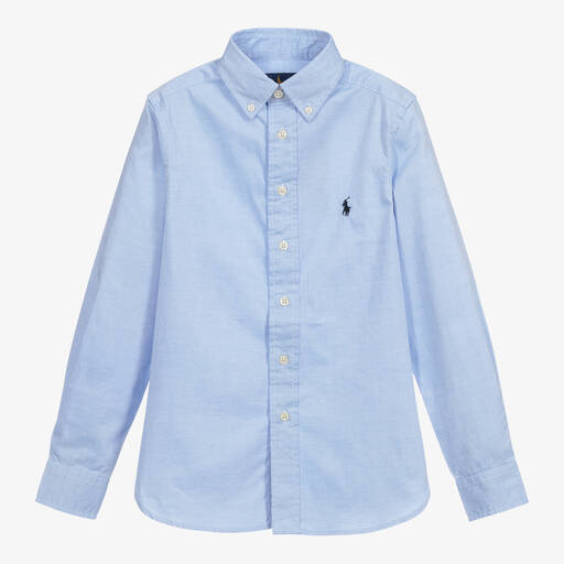 Polo Ralph Lauren-Chemise bleue en coton à logo ado garçon | Childrensalon