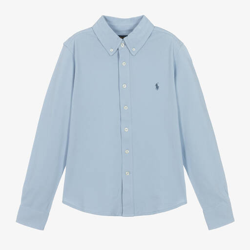 Ralph Lauren-Teen Boys Blue Cotton Piqué Shirt | Childrensalon