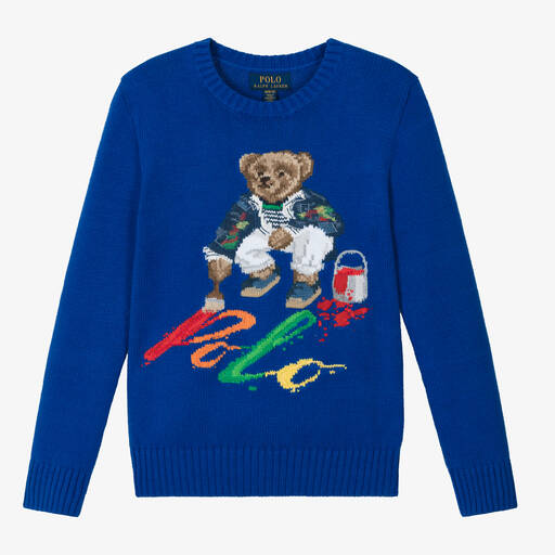 Ralph Lauren-Синий хлопковый свитер с медвежонком для мальчиков-подростков | Childrensalon