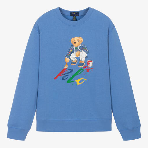 Ralph Lauren-Teen Boys Blue Cotton Polo Bear Sweatshirt | Childrensalon