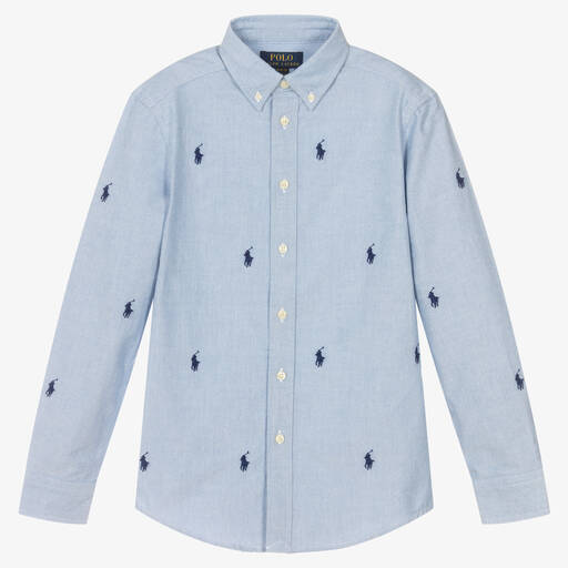 Ralph Lauren-Teen Boys Blue Oxford Cotton Pony Shirt | Childrensalon
