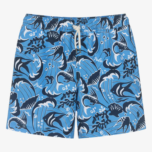 Ralph Lauren-Teen Boys Blue Sea Print Swim Shorts | Childrensalon