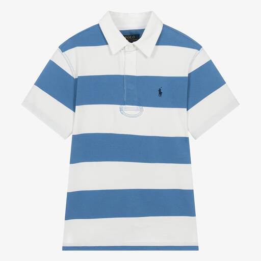 Ralph Lauren-Teen Boys Blue Stripe Cotton Polo Shirt | Childrensalon