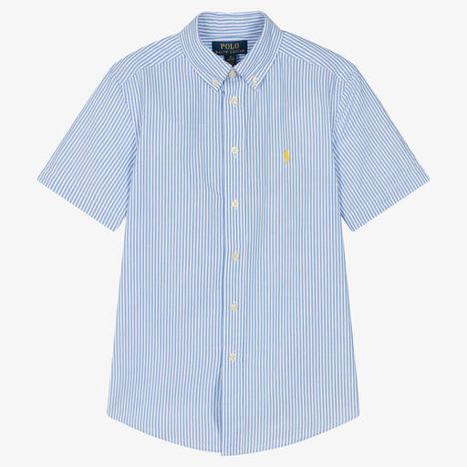Ralph Lauren-قميص قطن سيرسوكر مقلم لون أزرق للمراهقين | Childrensalon