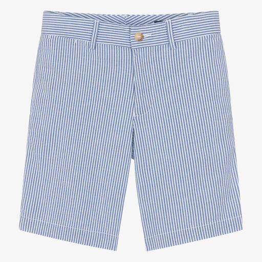 Ralph Lauren-Teen Boys Blue Striped Cotton Shorts | Childrensalon
