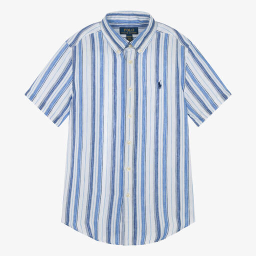 Ralph Lauren-Teen Boys Blue Striped Linen Shirt | Childrensalon