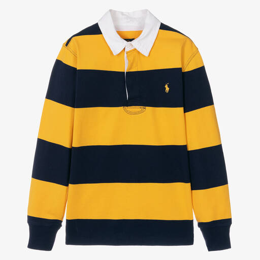 Ralph Lauren-Teen Boys Blue & Yellow Cotton Rugby Shirt | Childrensalon