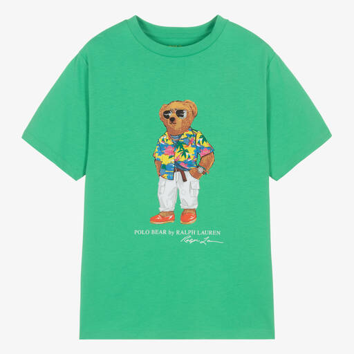 Ralph Lauren-Teen Boys Green Cotton Polo Bear T-Shirt | Childrensalon