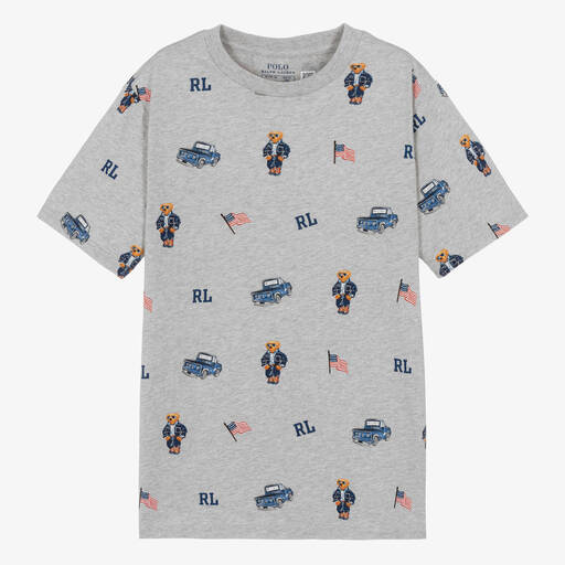 Ralph Lauren-Teen Boys Grey Cotton Polo Bear T-Shirt | Childrensalon