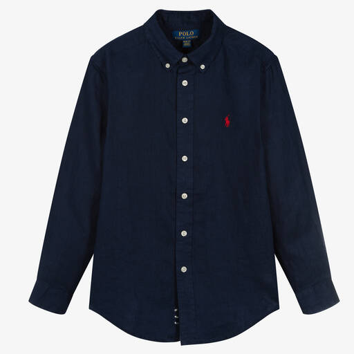 Ralph Lauren-Teen Boys Navy Blue Linen Shirt | Childrensalon