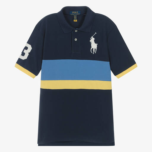 Ralph Lauren-Teen Boys Navy Blue Stripe Polo Shirt | Childrensalon