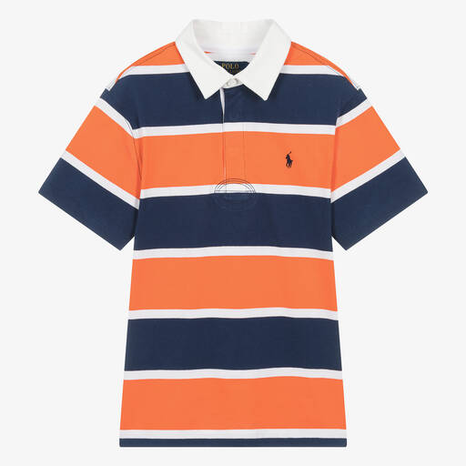 Ralph Lauren-Teen Boys Orange Stripe Polo Shirt | Childrensalon