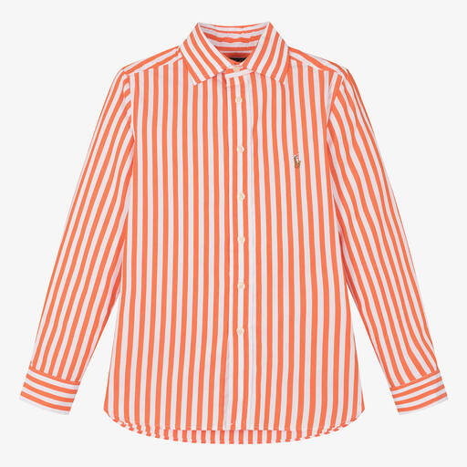 Ralph Lauren-Teen Boys Orange Striped Cotton Shirt | Childrensalon