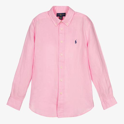 Ralph Lauren-Teen Boys Pink Linen Shirt | Childrensalon
