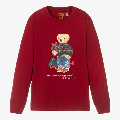 Ralph Lauren-Teen Boys Red Cotton Polo Bear Top | Childrensalon