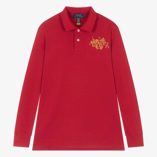 Ralph Lauren-Rotes Poloshirt mit Dreifach-Pony | Childrensalon