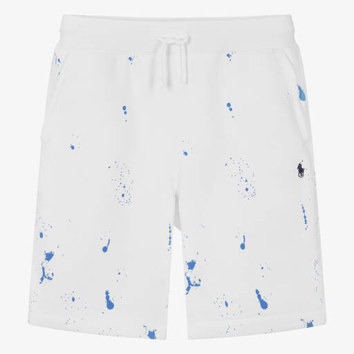 Ralph Lauren-Teen Boys White Cotton Paint Shorts | Childrensalon