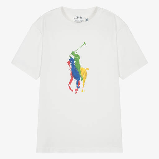 Ralph Lauren-T-shirt blanc en coton ado garçon | Childrensalon