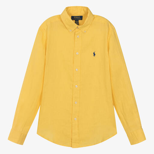 Ralph Lauren-Teen Boys Yellow Embroidered Linen Shirt | Childrensalon