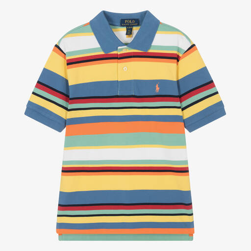 Ralph Lauren-Teen Boys Yellow Striped Cotton Polo Shirt | Childrensalon