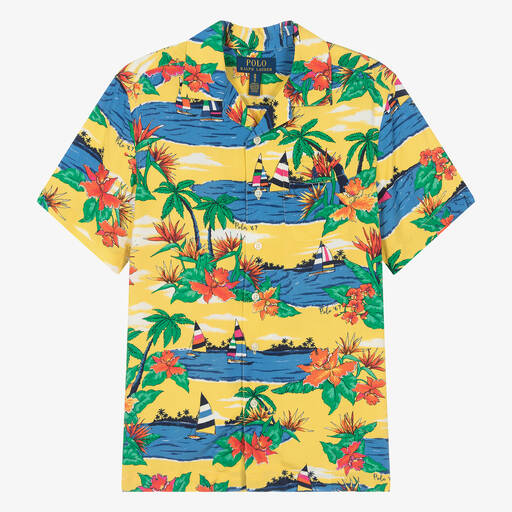 Ralph Lauren-Teen Boys Yellow Tropical Viscose Shirt | Childrensalon