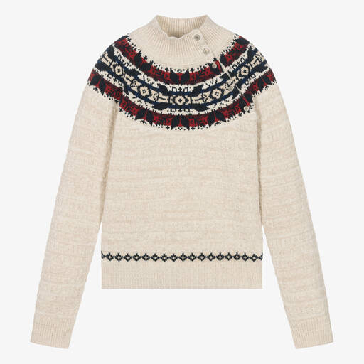 Ralph Lauren-Teen Girls Beige Knitted Fair Isle Sweater | Childrensalon