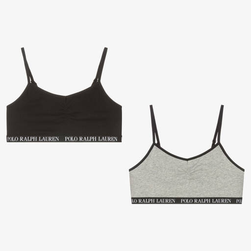 Ralph Lauren-Teen Girls Black & Grey Cotton Bras (2 Pack) | Childrensalon