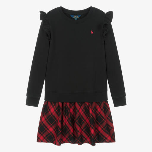 Ralph Lauren-Teen Girls Black & Red Tartan Dress | Childrensalon