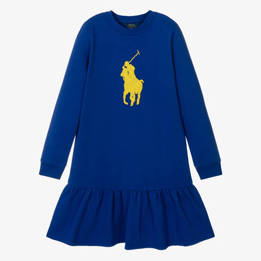 Ralph Lauren-Teen Girls Blue Big Pony Sweatshirt Dress | Childrensalon