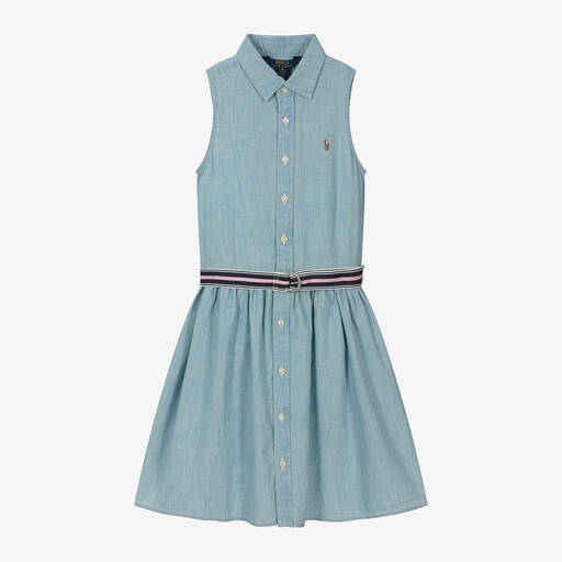 Ralph Lauren-فستان قطن شامبري لون أزرق للمراهقات | Childrensalon