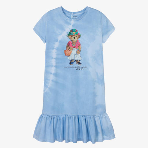 Ralph Lauren-Teen Girls Blue Cotton Polo Bear Dress | Childrensalon