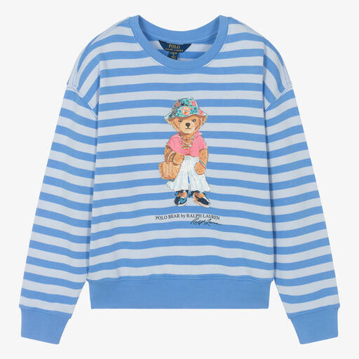 Ralph Lauren-Teen Girls Blue Cotton Polo Bear Sweatshirt | Childrensalon