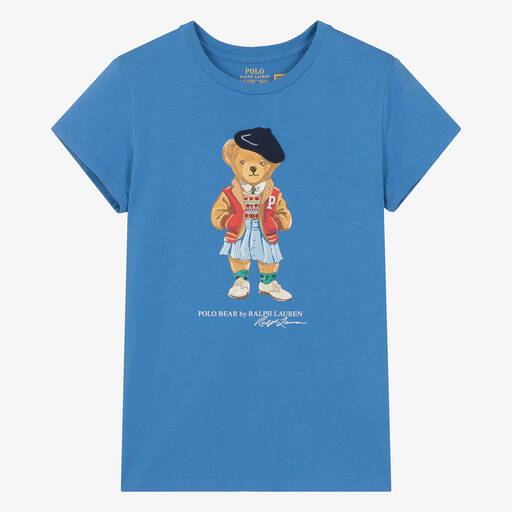 Ralph Lauren-Teen Girls Blue Cotton Polo Bear T-Shirt | Childrensalon