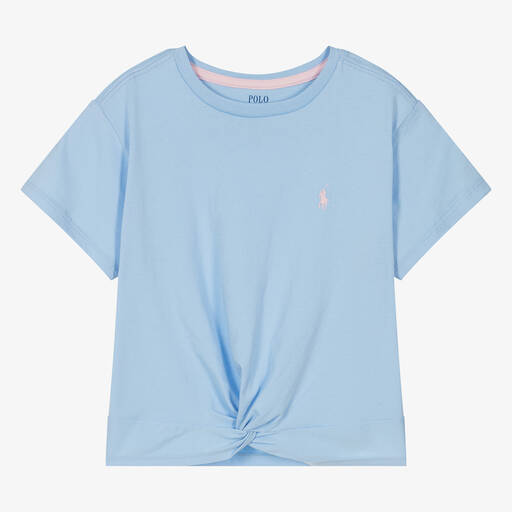 Ralph Lauren-Teen Girls Blue Cotton Twist Front T-Shirt | Childrensalon