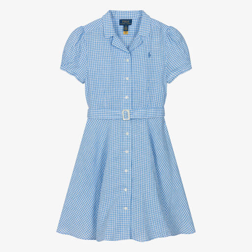 Ralph Lauren-Teen Girls Blue Gingham Linen Dress | Childrensalon