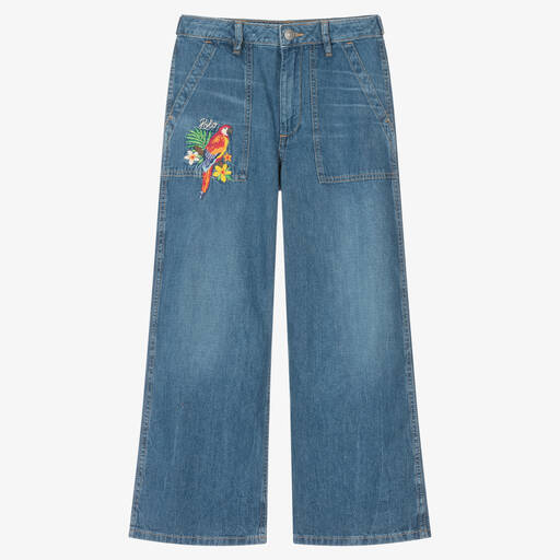 Ralph Lauren-Teen Girls Blue Mid-Wash Embroidered Jeans | Childrensalon