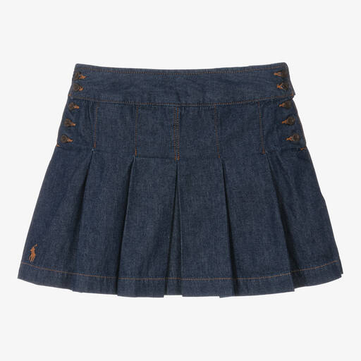 Ralph Lauren-Teen Girls Blue Pleated Denim Skirt | Childrensalon
