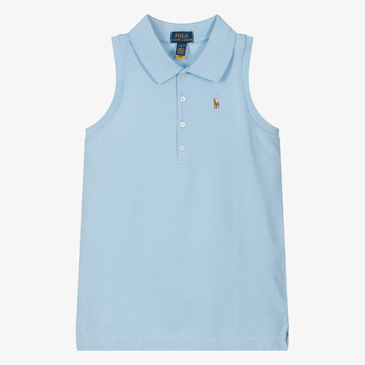 Ralph Lauren-Teen Girls Blue Sleeveless Polo Shirt | Childrensalon