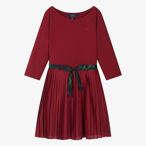 Ralph Lauren-Teen Girls Burgundy Red Pleated Dress  | Childrensalon