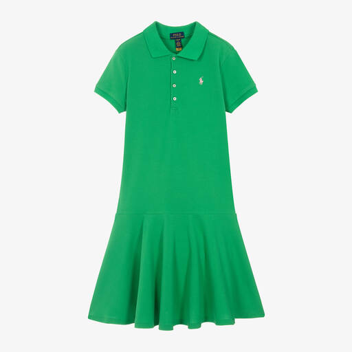 Ralph Lauren-فستان بولو قطن بيكيه لون أخضر للمراهقات | Childrensalon