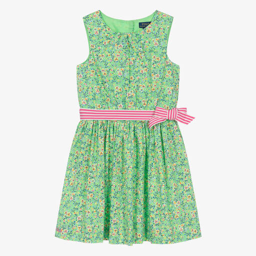 Ralph Lauren-فستان قطن بوبلين لون أخضر بطبعة ورود للمراهقات | Childrensalon