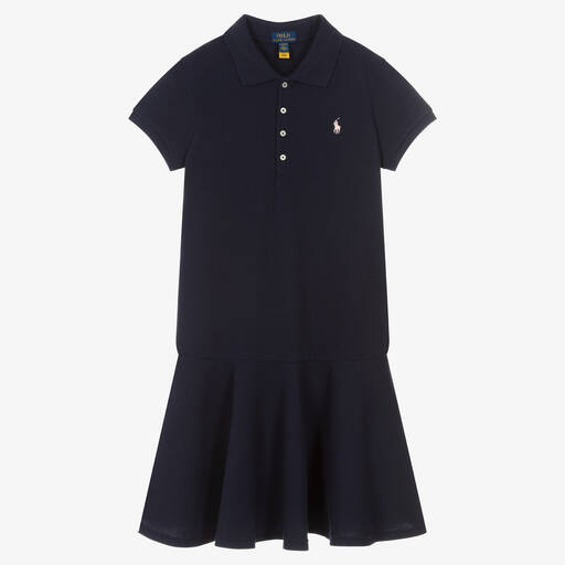 Ralph Lauren-Teen Girls Navy Blue Cotton Polo Dress | Childrensalon