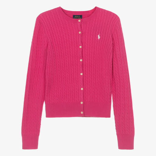 Ralph Lauren-Teen Girls Pink Cotton Knit Cardigan | Childrensalon