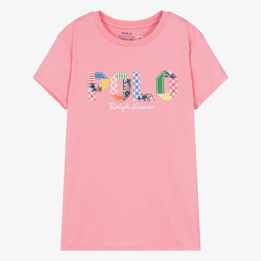 Ralph Lauren-Teen Girls Pink Cotton Patchwork T-Shirt | Childrensalon
